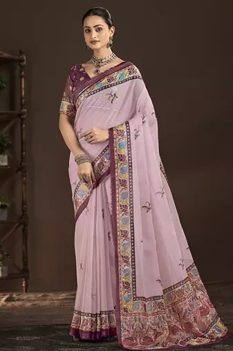 light pink premium position foil digitally printed saree with blouse