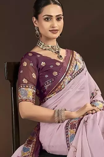 light pink  position foil digitally printed saree with blouse