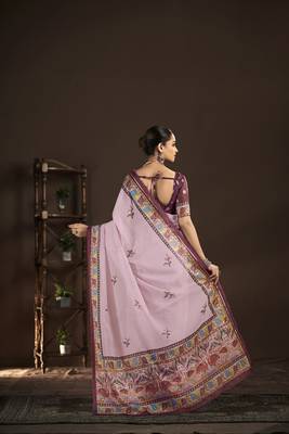 light pink  position foil digitally printed saree with blouse 4