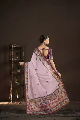 light pink  position foil digitally printed saree with blouse