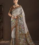 Grey  position foil digitally printed saree with blouse