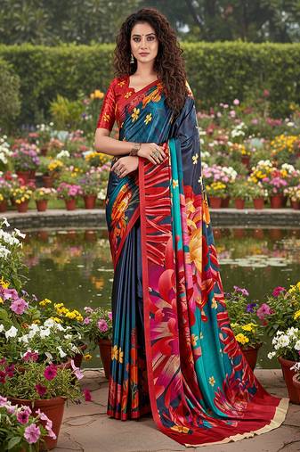 multicolor premium printed saree with blouse
