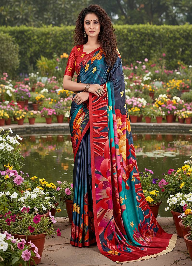 multicolor premium printed saree with blouse