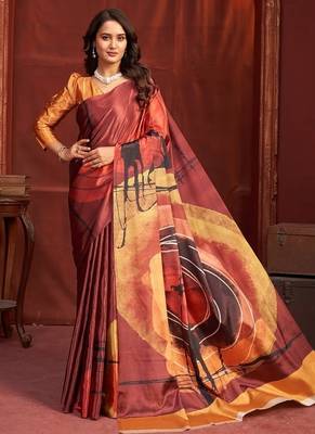 abstract printed crepe art silk saree with printed blouse 1