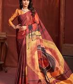 rust orange premium printed saree with blouse