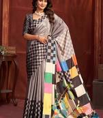 abstract printed crepe art silk saree with printed blouse