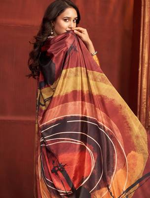 abstract printed crepe art silk saree with printed blouse 2