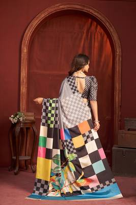 abstract printed crepe art silk saree with printed blouse 2