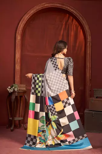 abstract printed crepe art silk saree with printed blouse