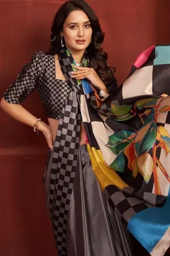 abstract printed crepe art silk saree with printed blouse