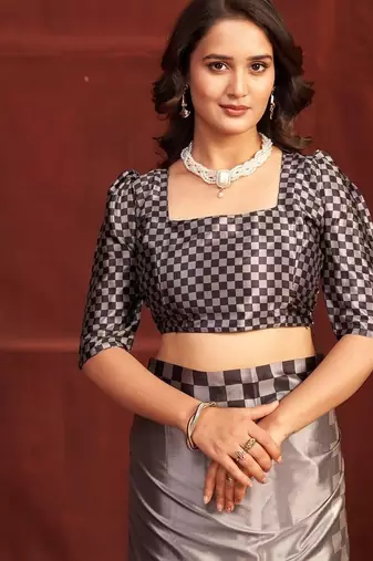 abstract printed crepe art silk saree with printed blouse