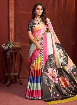 abstract printed crepe art silk saree with printed blouse 1