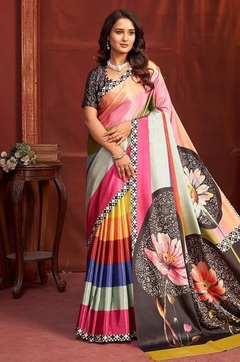 Multicolor premium printed saree with blouse