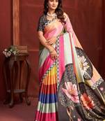 abstract printed crepe art silk saree with printed blouse
