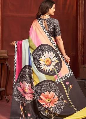 abstract printed crepe art silk saree with printed blouse 2