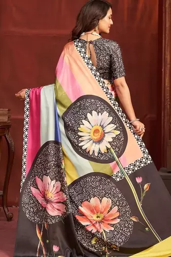 abstract printed crepe art silk saree with printed blouse