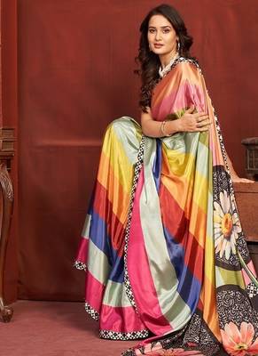 abstract printed crepe art silk saree with printed blouse 3