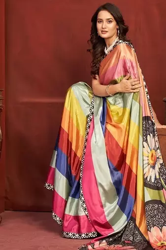 abstract printed crepe art silk saree with printed blouse