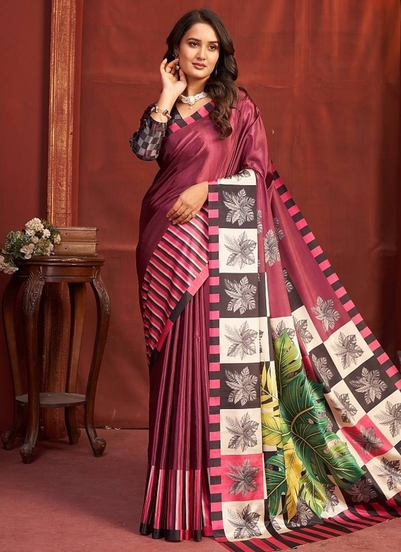 crimson red premium printed saree with blouse
