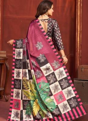abstract printed crepe art silk saree with printed blouse 2
