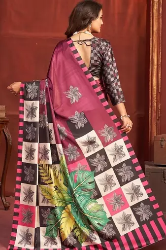 abstract printed crepe art silk saree with printed blouse