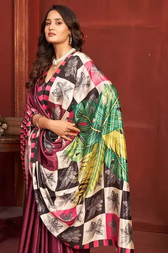 abstract printed crepe art silk saree with printed blouse