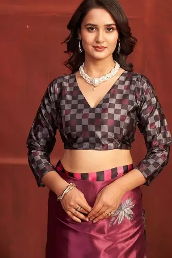abstract printed crepe art silk saree with printed blouse