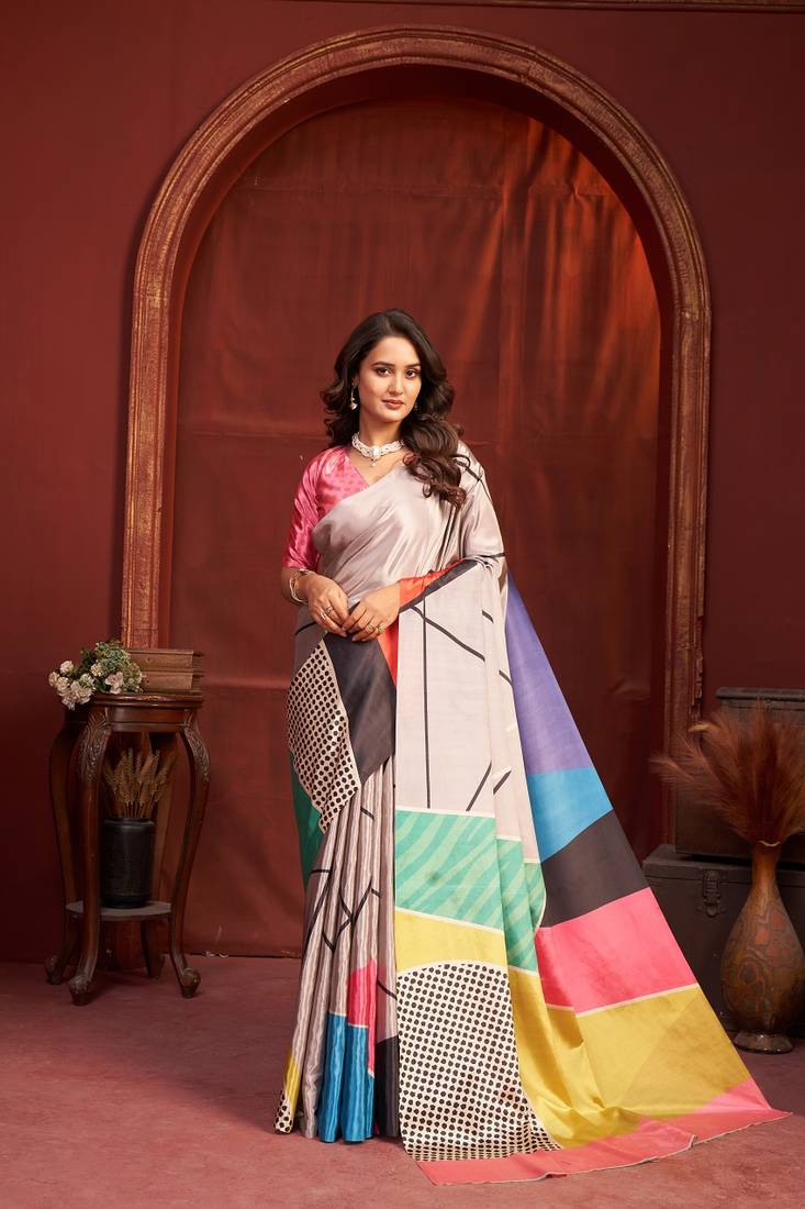 Multicolor premium printed saree with blouse