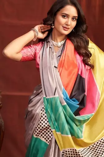 abstract printed crepe art silk saree with printed blouse