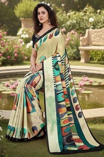 Multicolor premium printed saree with blouse
