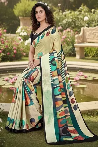 Multicolor premium printed saree with blouse
