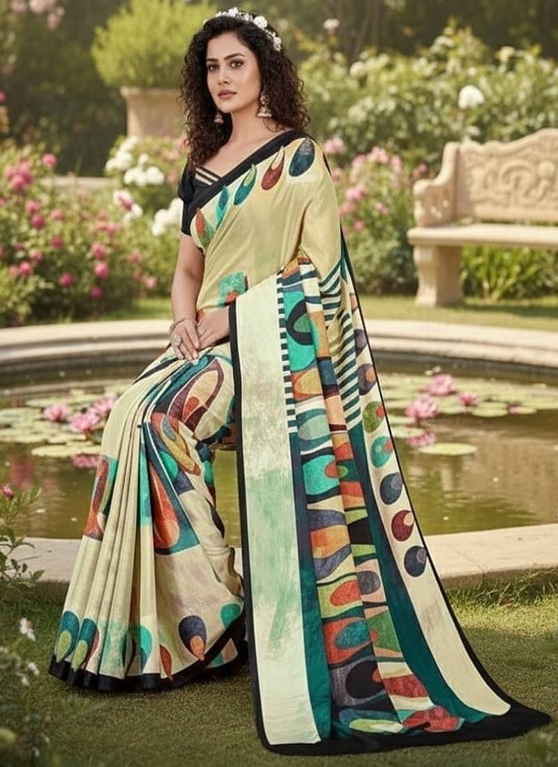 Multicolor premium printed saree with blouse