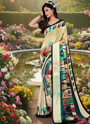 Multicolor  printed saree with blouse 2