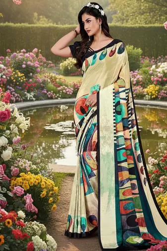Multicolor  printed saree with blouse