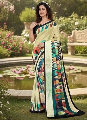 Multicolor  printed saree with blouse 3