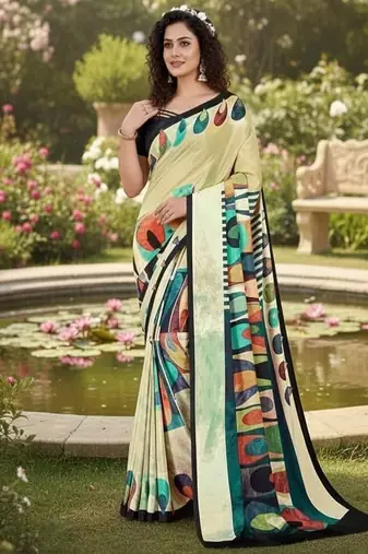 Multicolor  printed saree with blouse