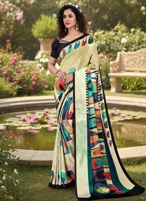 Multicolor  printed saree with blouse 4