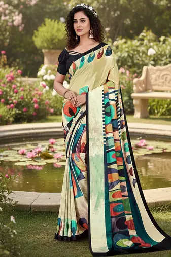 Multicolor  printed saree with blouse