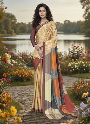 multicolor  printed saree with blouse 1