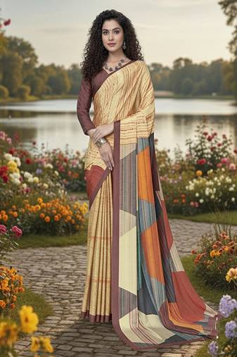 multicolor premium printed saree with blouse