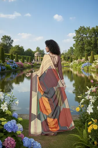 multicolor  printed saree with blouse