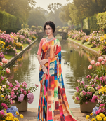 multicolor  printed saree with blouse