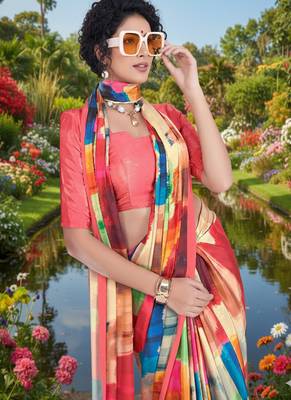 multicolor  printed saree with blouse 3