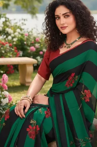 green premium printed saree with blouse