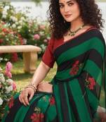 green  printed saree with blouse