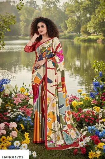 multicolor premium printed saree with blouse