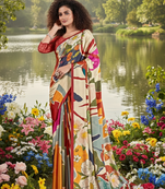 multicolor  printed saree with blouse