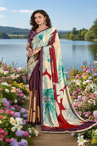 multicolor premium printed saree with blouse