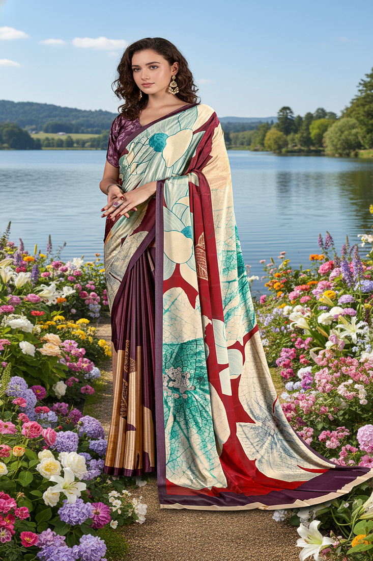multicolor premium printed saree with blouse