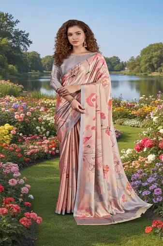 multicolor premium printed saree with blouse